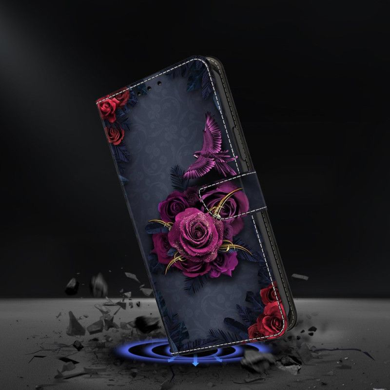 Lederhüllen Samsung Galaxy S26 Plus Handyhülle Leuchtende Violette Blumen