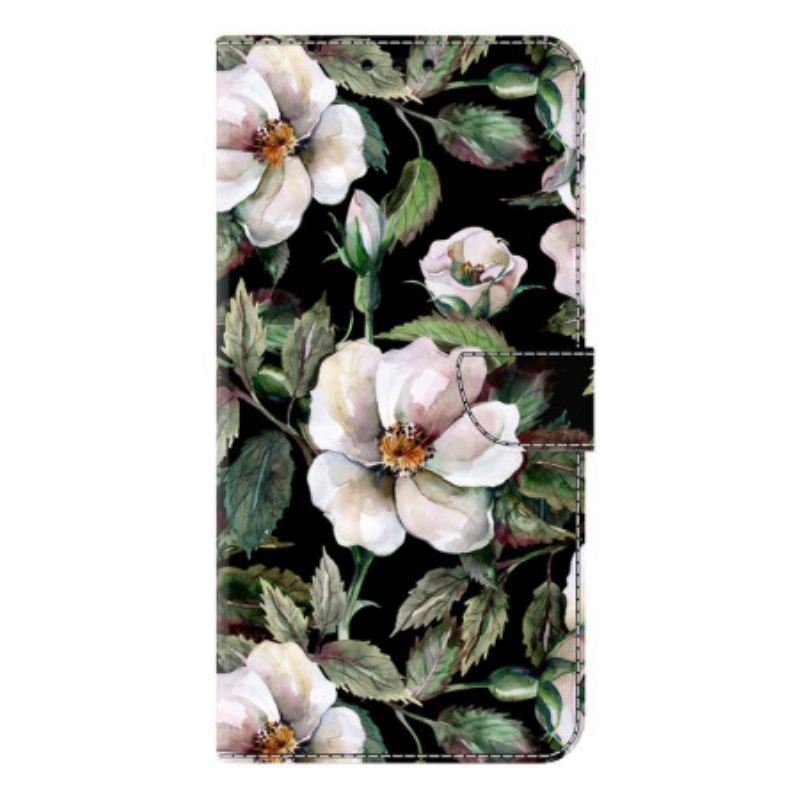 Lederhüllen Samsung Galaxy S26 Plus Handyhülle Weißes Blumenmotiv