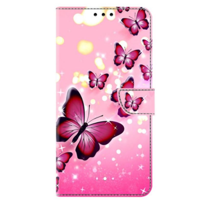 Lederhüllen Samsung Galaxy S26 Plus Rosa Schmetterlinge