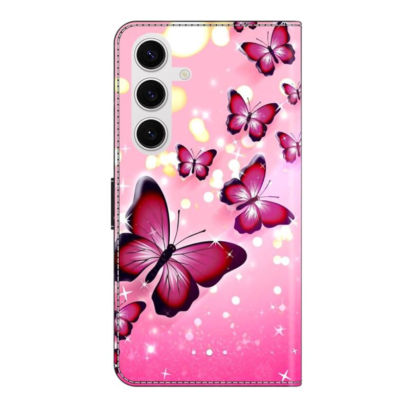 Lederhüllen Samsung Galaxy S26 Plus Rosa Schmetterlinge