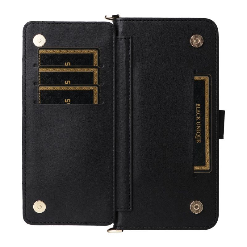 Lederhüllen Für Xiaomi 15t Gesteppt Mit Schulter- Und Handgelenkschlaufe