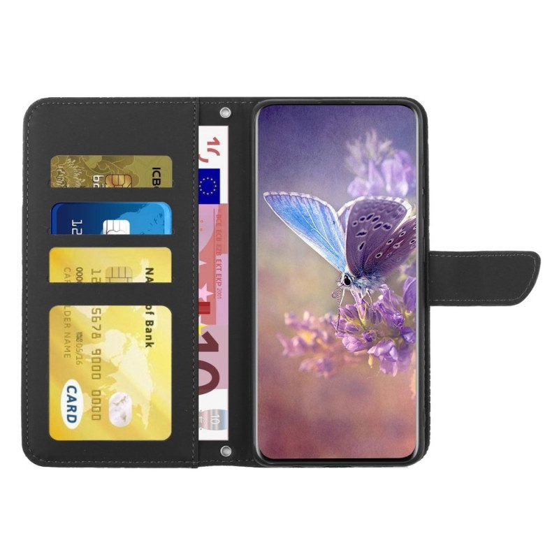 Flip Case Für Oppo Find X5 Lite Mit Kordel Riemen Mit Schmetterlingsdruck