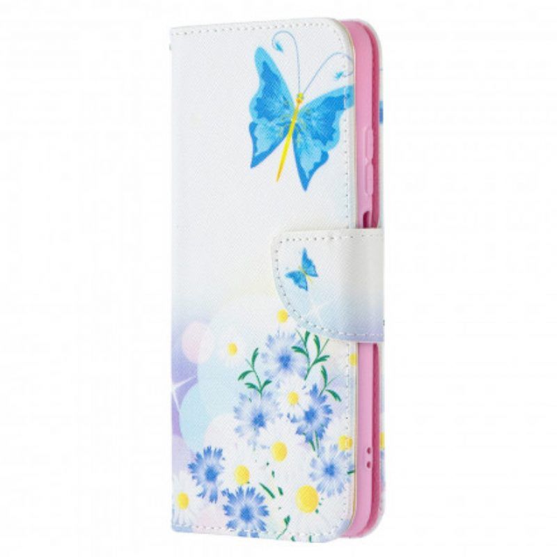 Flip Case Für Xiaomi Redmi Note 10 / 10S Bemalte Schmetterlinge Und Blumen