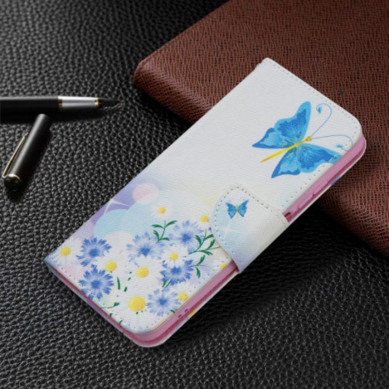 Flip Case Für Xiaomi Redmi Note 10 / 10S Bemalte Schmetterlinge Und Blumen