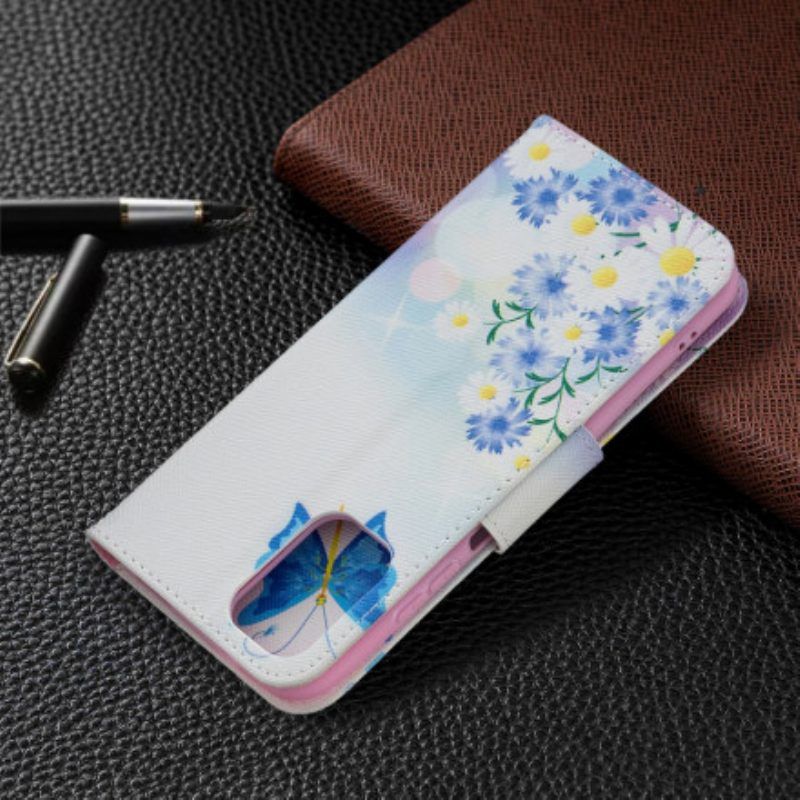 Flip Case Für Xiaomi Redmi Note 10 / 10S Bemalte Schmetterlinge Und Blumen