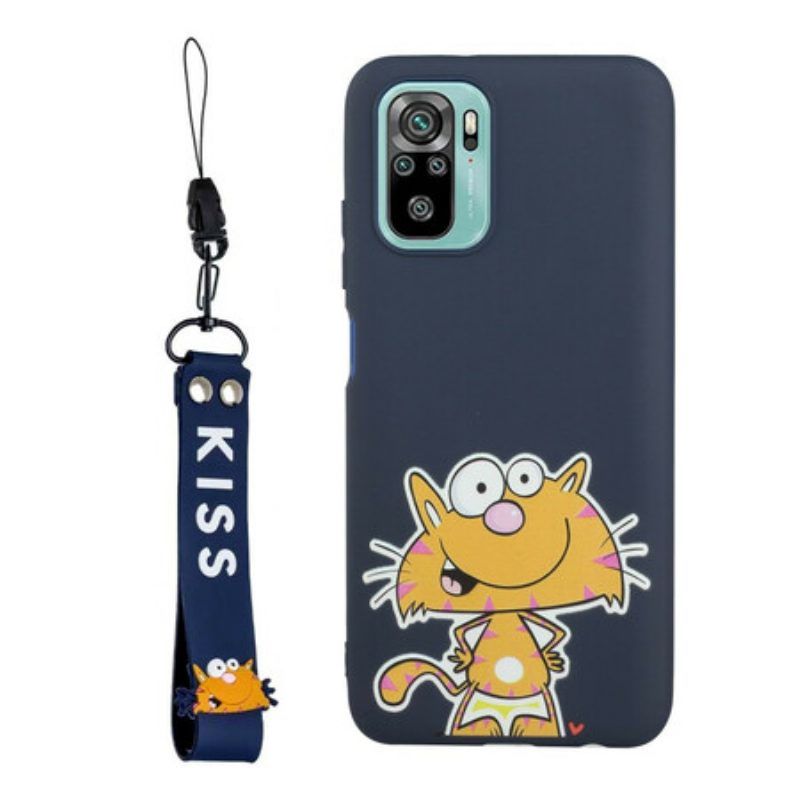 Hülle Für Xiaomi Redmi Note 10 / 10S Katze Mit Lanyard-kuss