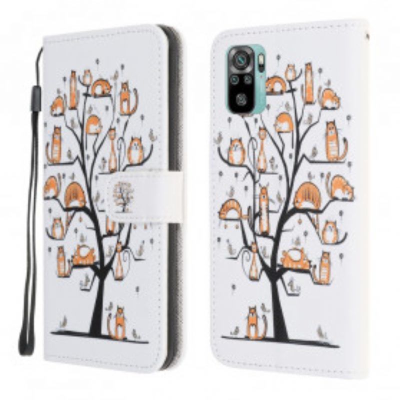 Lederhüllen Für Xiaomi Redmi Note 10 / 10S Mit Kordel Funky Cats Mit Riemen