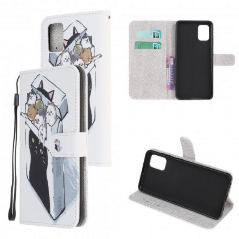 Lederhüllen Für Xiaomi Redmi Note 10 / 10S Mit Kordel Lieferkatzen Mit Tangas