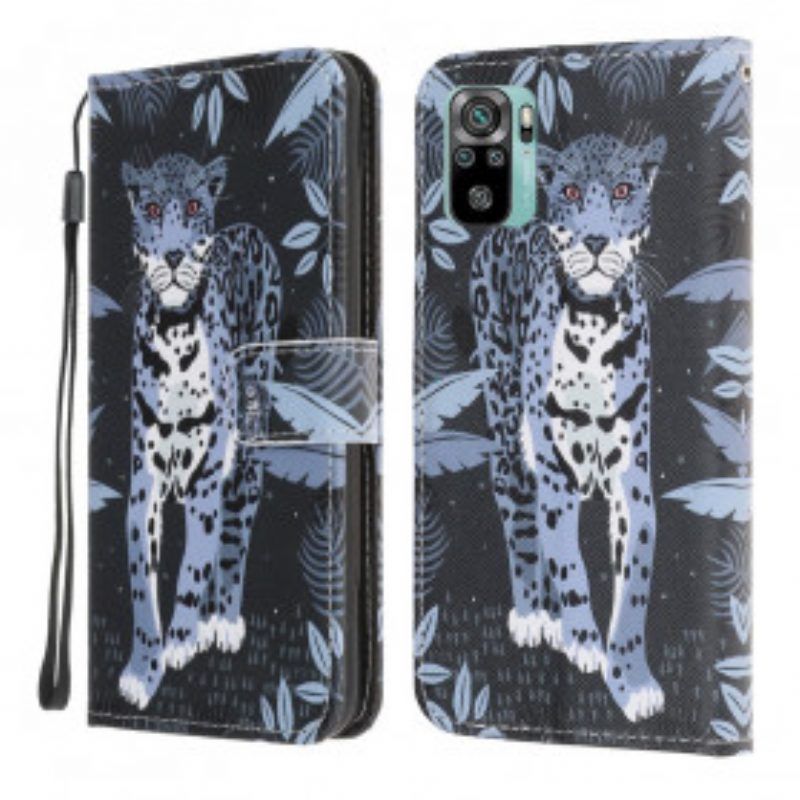 Lederhüllen Für Xiaomi Redmi Note 10 / 10S Mit Kordel Riemchen-leopard