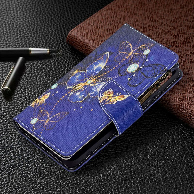 Lederhüllen Für Xiaomi Redmi Note 10 / 10S Reißverschlusstasche Mit Schmetterlingen