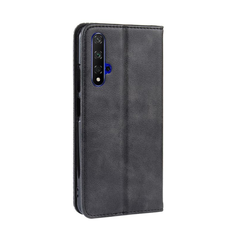 Flip Case Huawei Nova 5T Schwarz Handyhülle Stilisierter Vintage-Ledereffekt