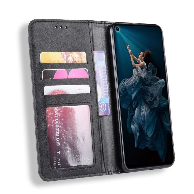 Flip Case Huawei Nova 5T Schwarz Handyhülle Stilisierter Vintage-Ledereffekt