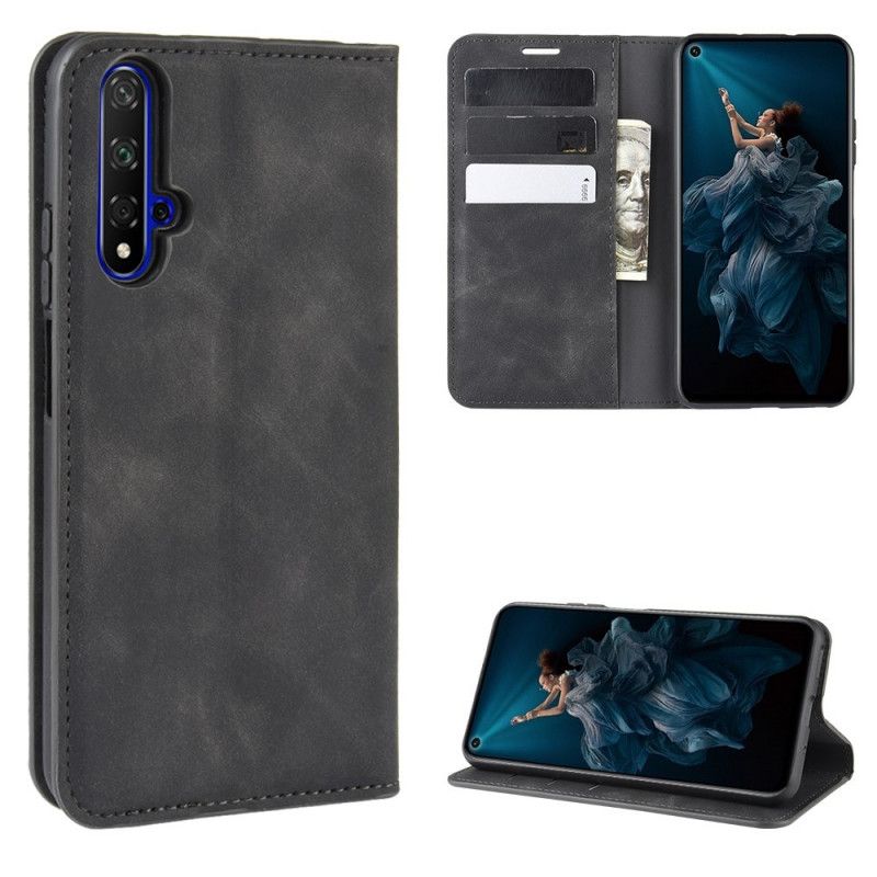 Flip Case Huawei Nova 5T Schwarz Schicker Ledereffekt