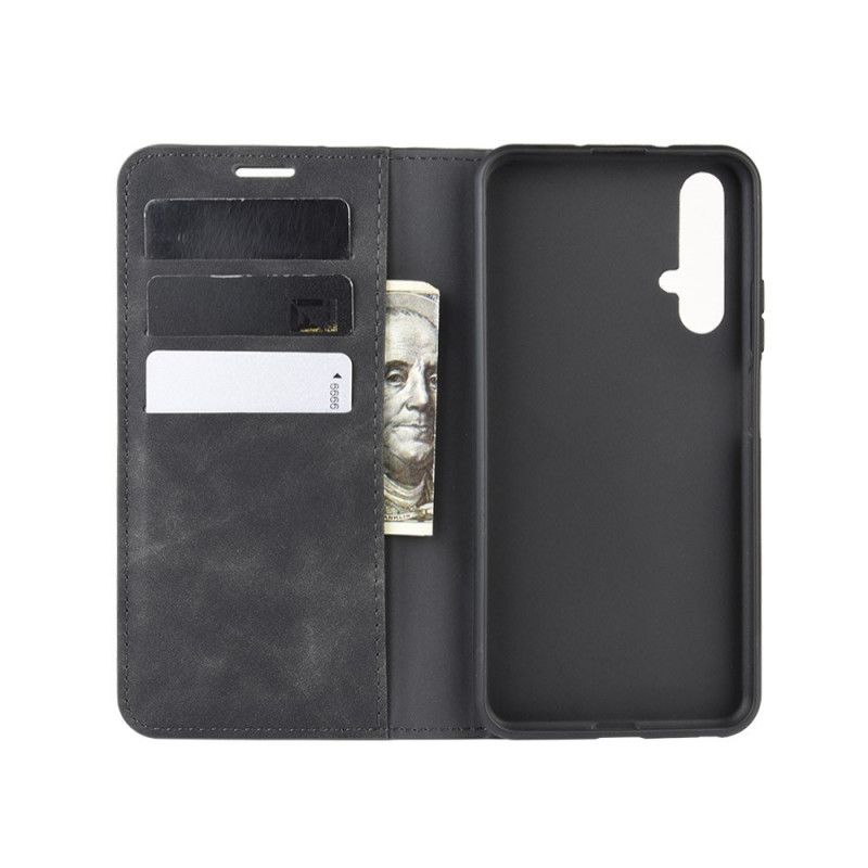 Flip Case Huawei Nova 5T Schwarz Schicker Ledereffekt