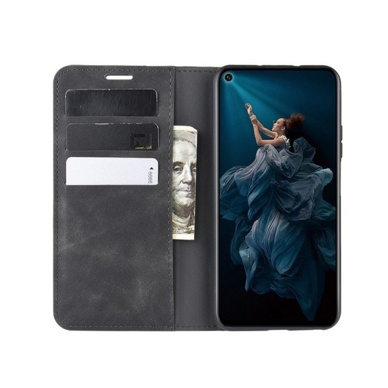 Flip Case Huawei Nova 5T Schwarz Schicker Ledereffekt