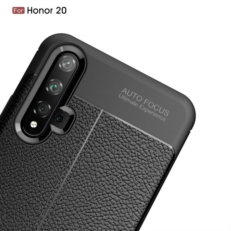 Hülle Für Huawei Nova 5T Schwarz Doppellinien-Litschileder-Effekt