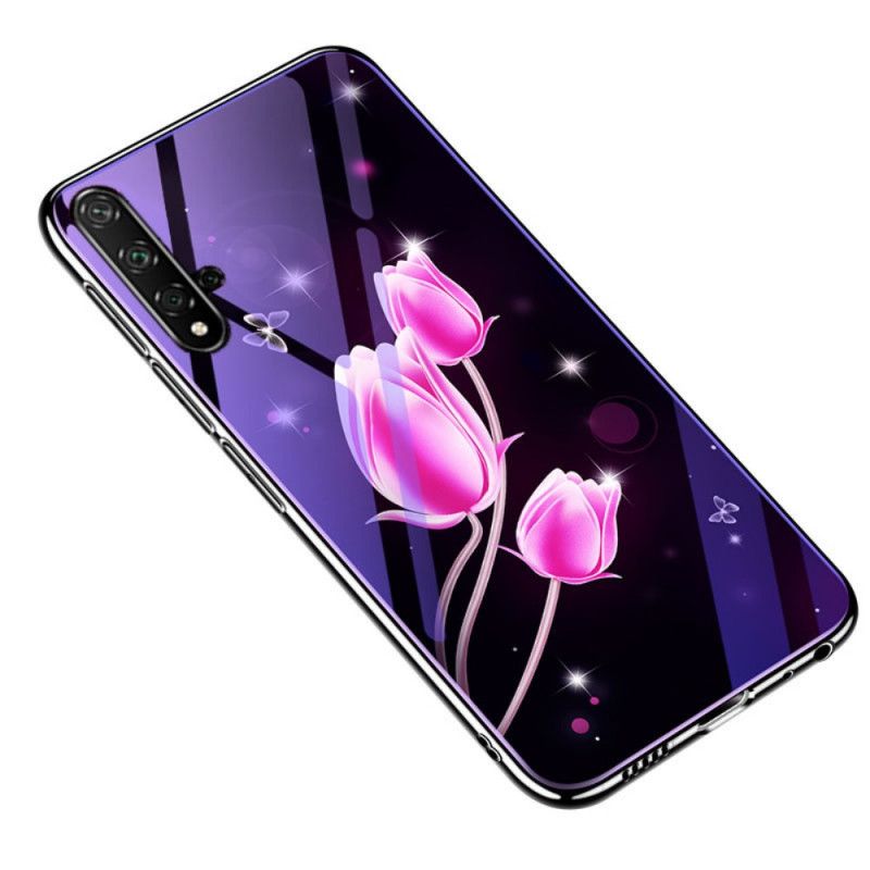 Hülle Huawei Nova 5T Magenta Gehärtetes Glas Und Blumensilikon