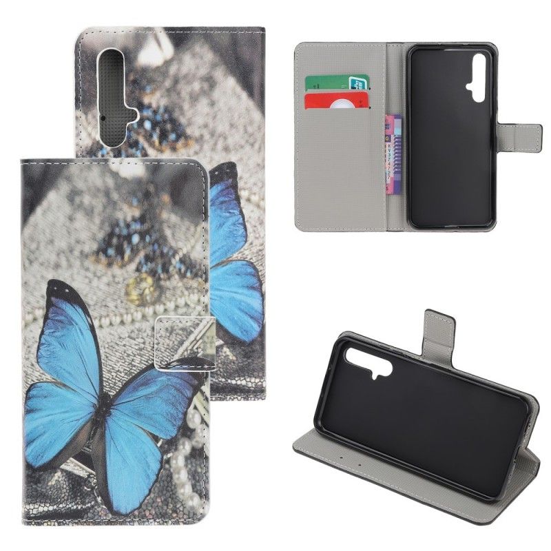 Lederhüllen Huawei Nova 5T Blauer Schmetterling