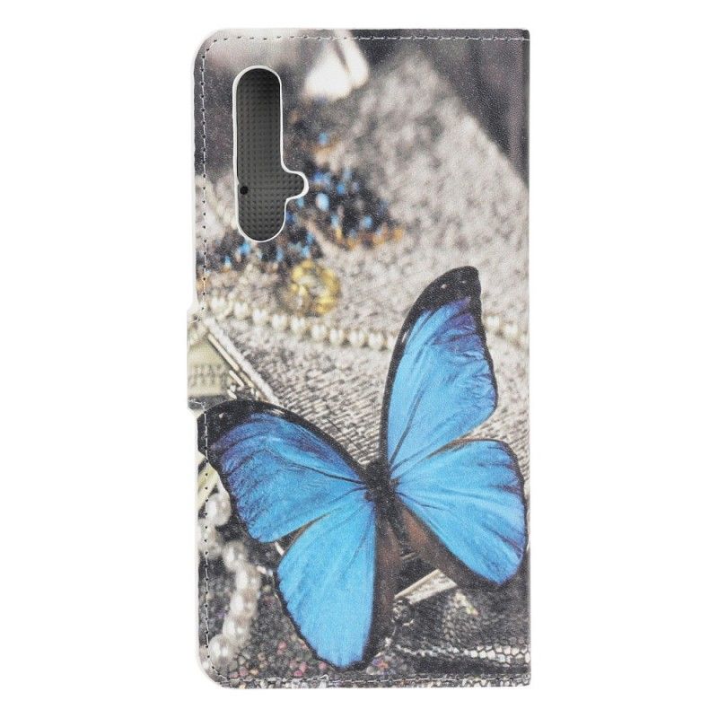 Lederhüllen Huawei Nova 5T Blauer Schmetterling