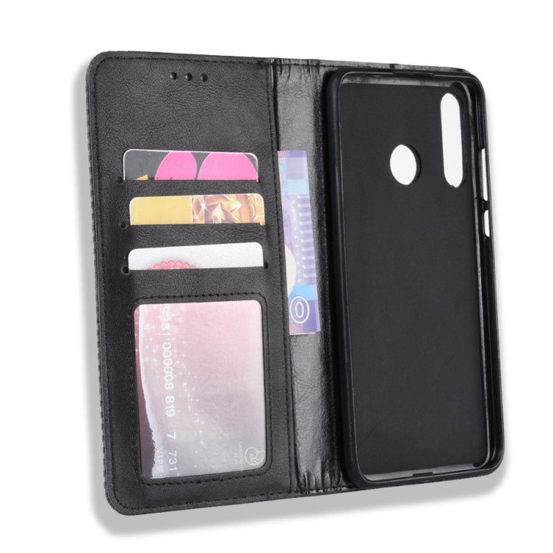 Flip Case Honor 20e / 20 Lite Schwarz Stilisierter Vintage-Ledereffekt