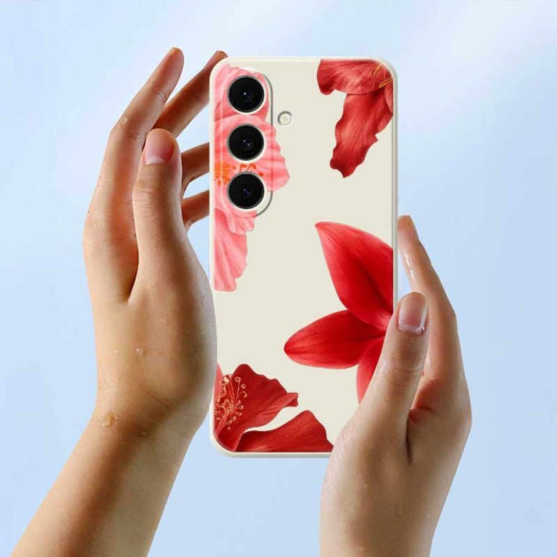 Hülle Samsung Galaxy S25 Fe Handyhülle Silikon Mit Rotem Blumenmuster
