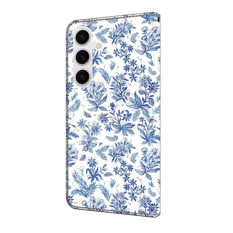 Lederhüllen Für Samsung Galaxy S25 Fe Blaue Blüten