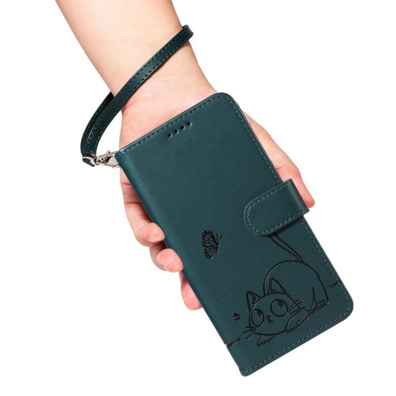 Lederhüllen Für Samsung Galaxy S25 Fe Katzenmotiv Mit Riemen