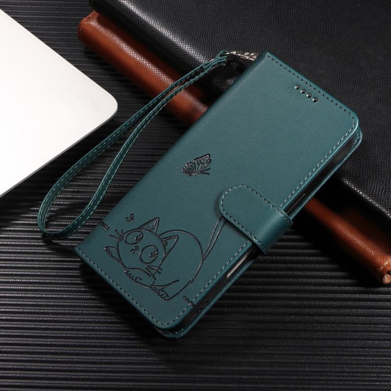 Lederhüllen Für Samsung Galaxy S25 Fe Katzenmotiv Mit Riemen