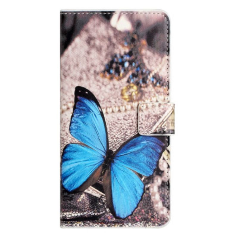 Lederhüllen Für Samsung Galaxy S25 Fe Klassischer Blauer Schmetterling