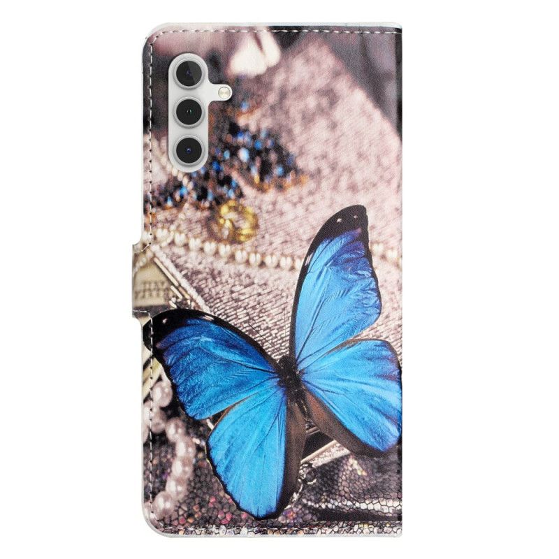 Lederhüllen Für Samsung Galaxy S25 Fe Klassischer Blauer Schmetterling