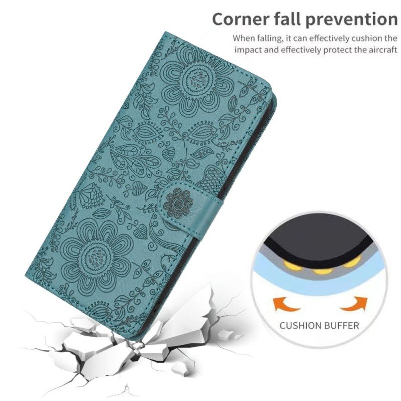 Lederhüllen Samsung Galaxy S25 Fe Blumenmuster Mit Riemen