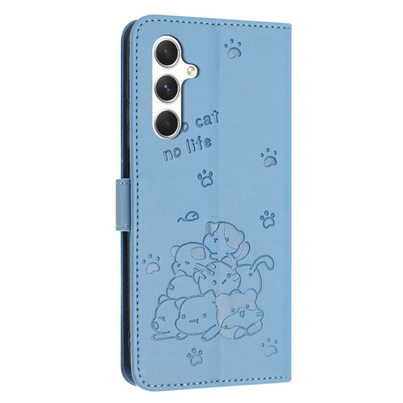 Lederhüllen Samsung Galaxy S25 Fe Handyhülle Katzenmuster Mit Riemen