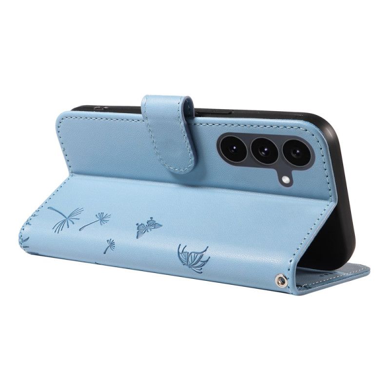 Lederhüllen Samsung Galaxy S25 Fe Handyhülle Löwenzahnmuster Mit Riemen