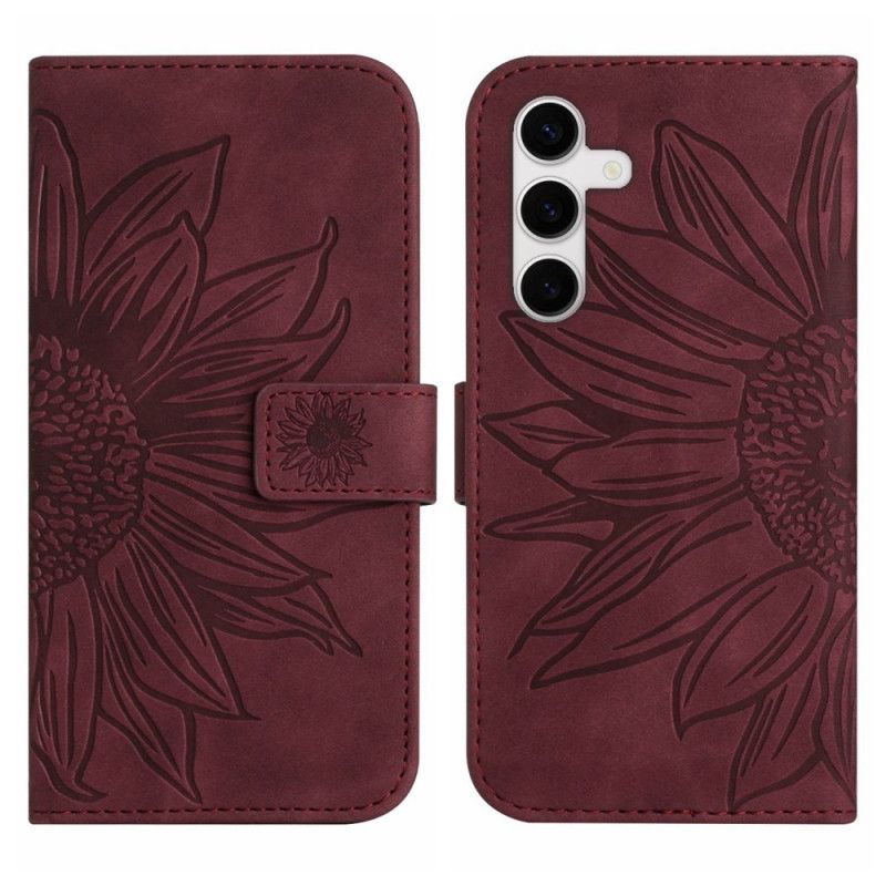 Lederhüllen Samsung Galaxy S25 Fe Schulterriemen Mit Sonnenblumenmuster