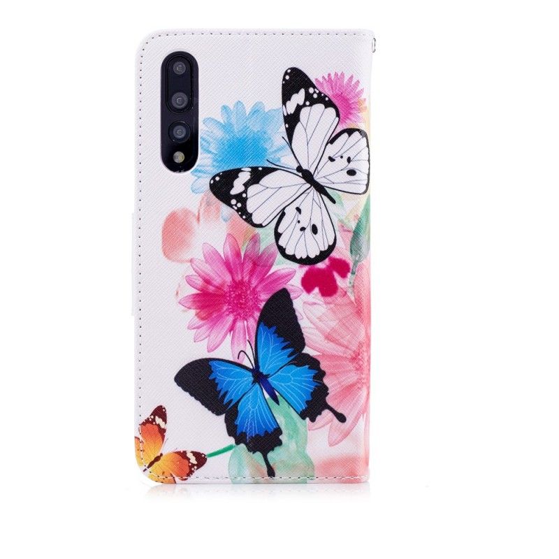 Lederhüllen Huawei P20 Pro Rose Bemalte Schmetterlinge Und Blumen