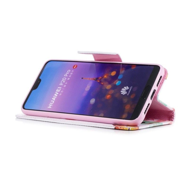 Lederhüllen Huawei P20 Pro Rose Bemalte Schmetterlinge Und Blumen