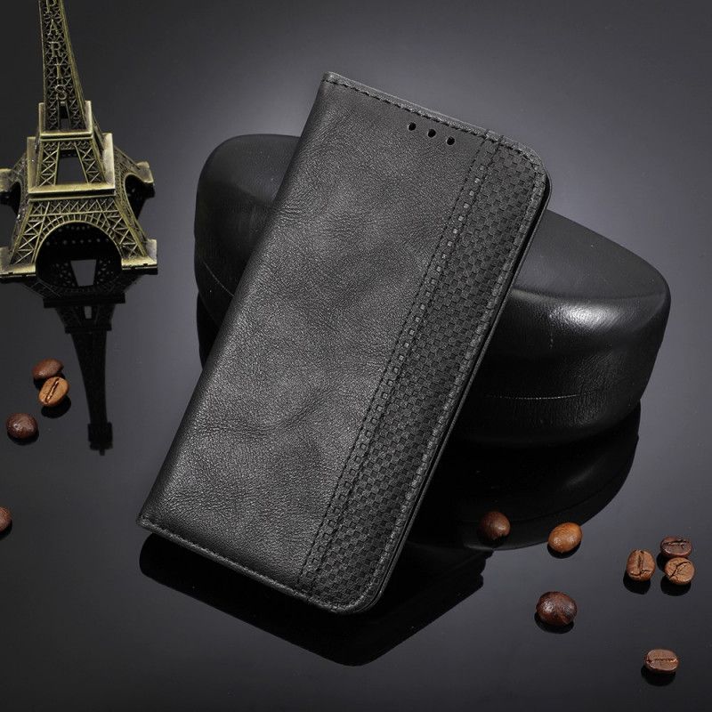 Flip Case Für Realme 7 Pro Schwarz Stilisierter Vintage-Ledereffekt