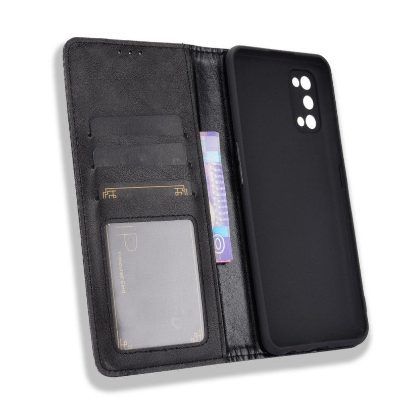 Flip Case Für Realme 7 Pro Schwarz Stilisierter Vintage-Ledereffekt