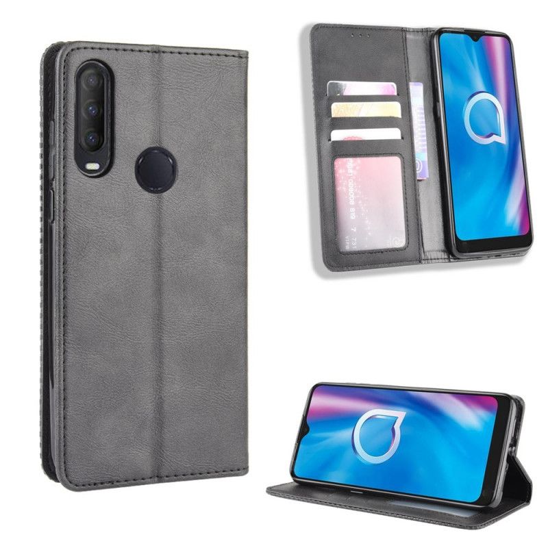 Flip Case Für Alcatel 1S (2020) / 3L (2020) Schwarz Stilisierter Vintage-Ledereffekt