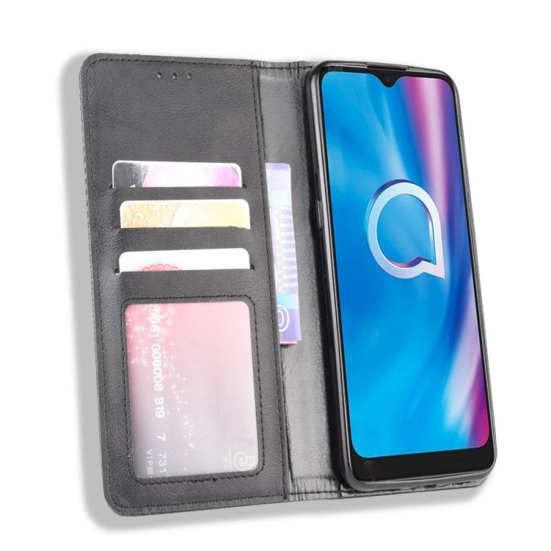 Flip Case Für Alcatel 1S (2020) / 3L (2020) Schwarz Stilisierter Vintage-Ledereffekt