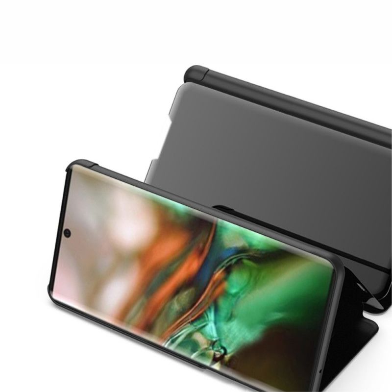 Ansichtsabdeckung Samsung Galaxy Note 10 Schwarz Spiegel Und Kunstleder