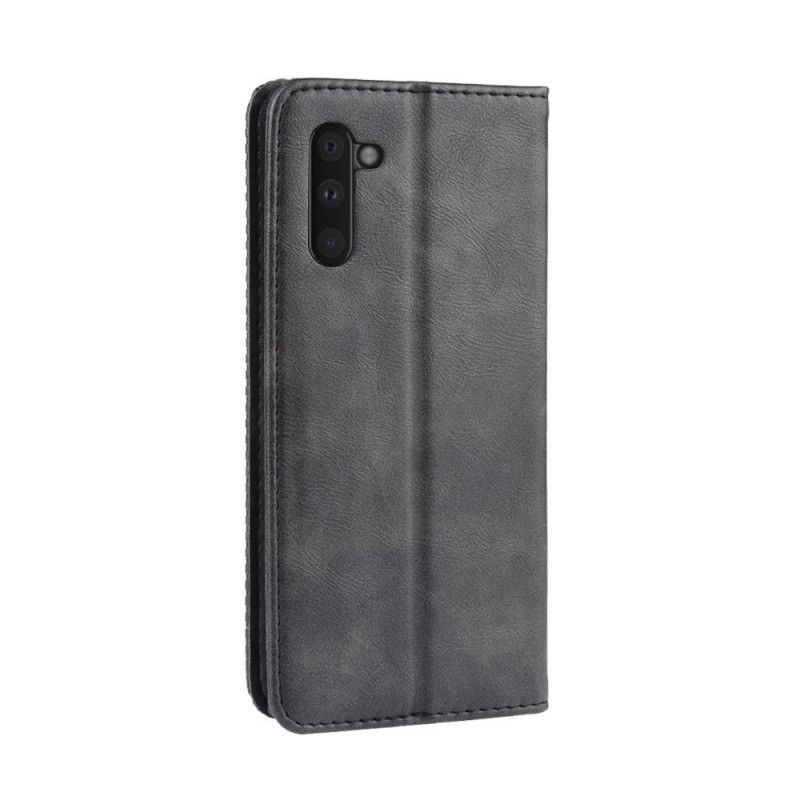 Flip Case Samsung Galaxy Note 10 Schwarz Stilisierter Vintage-Ledereffekt