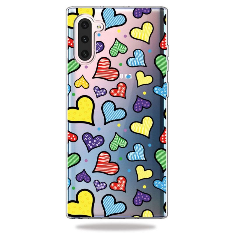 Hülle Samsung Galaxy Note 10 Mehrfarbige Herzen