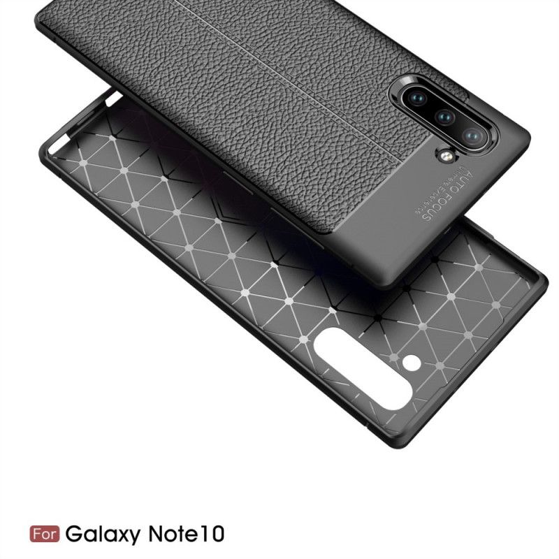 Hülle Samsung Galaxy Note 10 Schwarz Doppellinien-Litschileder-Effekt