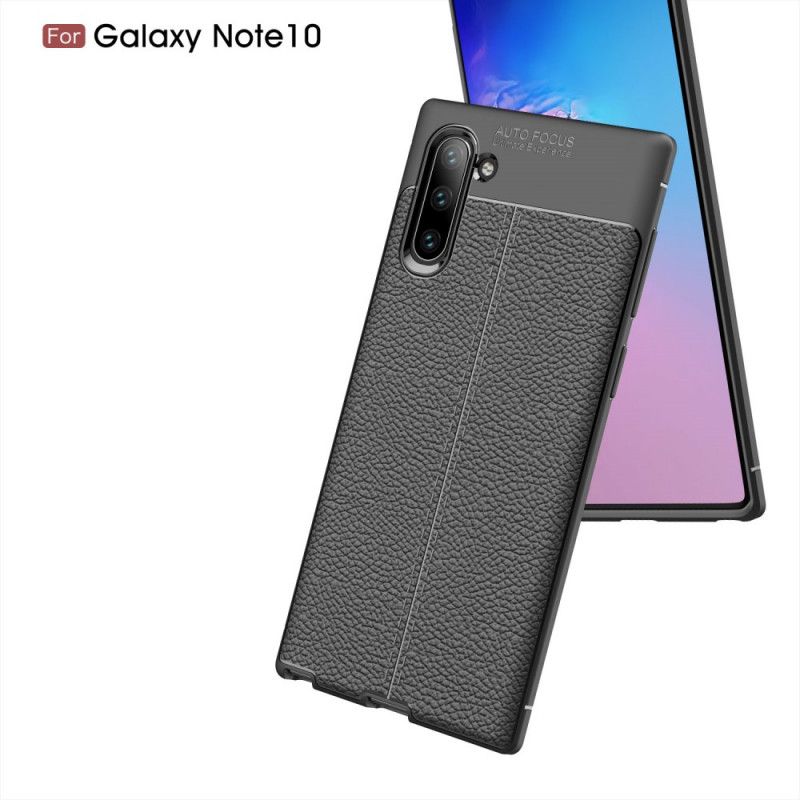 Hülle Samsung Galaxy Note 10 Schwarz Doppellinien-Litschileder-Effekt