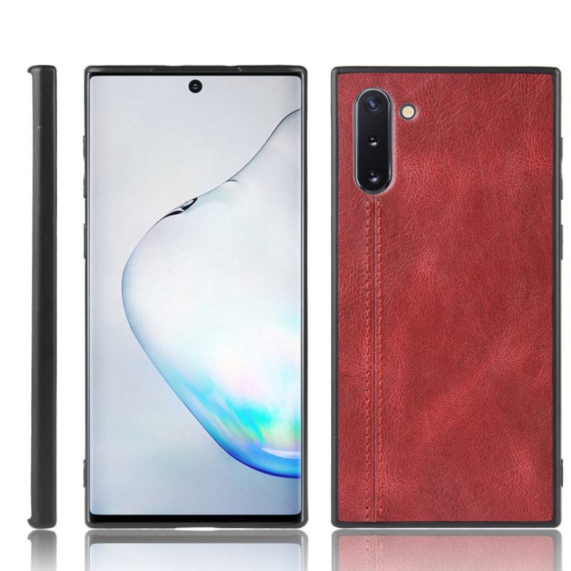 Hülle Samsung Galaxy Note 10 Schwarz Genähter Ledereffekt