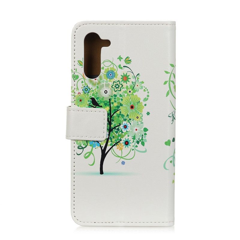 Lederhüllen Samsung Galaxy Note 10 Hellblau Blühender Baum