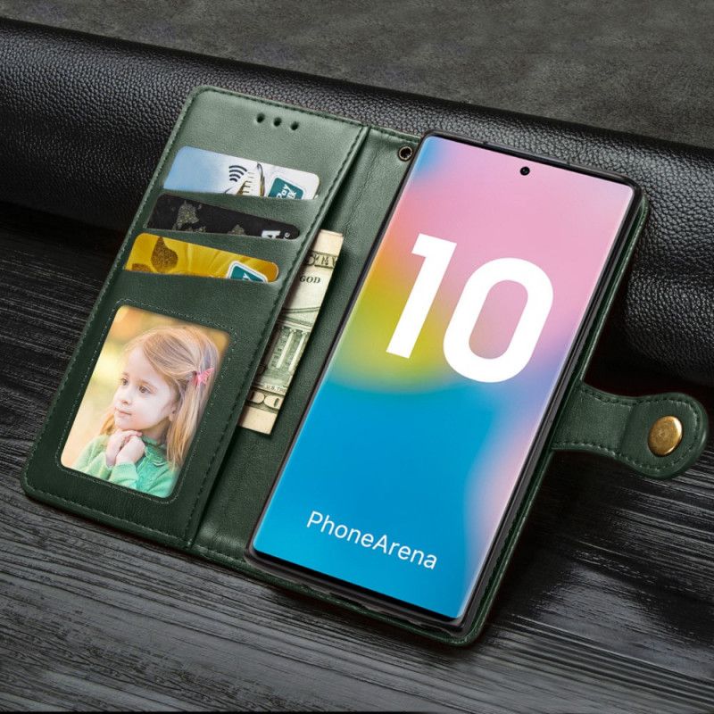 Lederhüllen Samsung Galaxy Note 10 Schwarz Glattes Kunstleder Mit Riemen