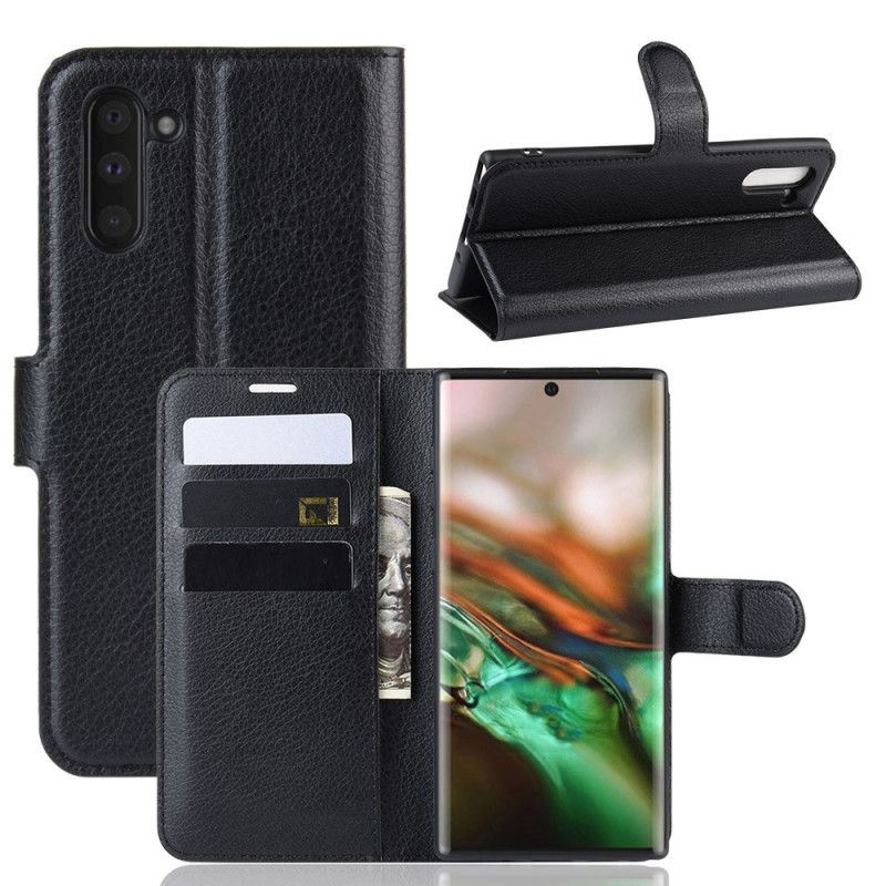 Lederhüllen Samsung Galaxy Note 10 Schwarz Klassisch