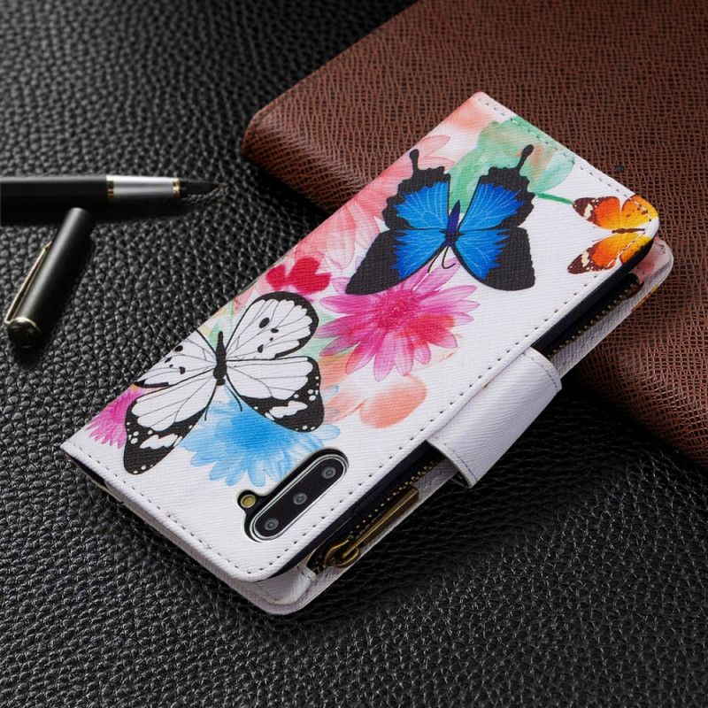 Lederhüllen Samsung Galaxy Note 10 Schwarz Schmetterlingstasche Mit Reißverschluss